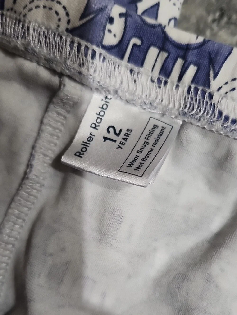 Roller Rabbit Kids Hathi Elephant Pajamas Set Blue White Sz 12 EUC Luxury PJs